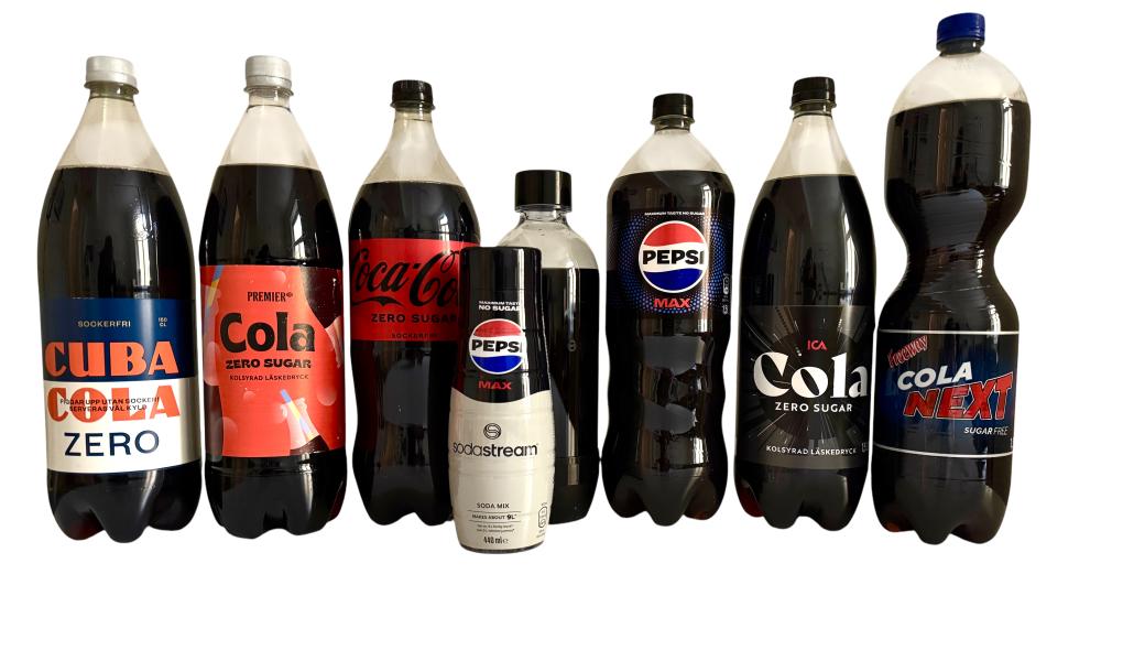 All colas in the test. Photo: Malin Hefvelin
